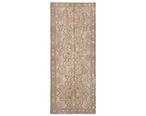 9 Ft Vintage Brown Persian Style Hand Knotted Low Pile Wool Runner Rug